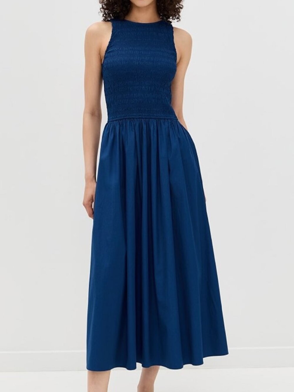 Madewell Melody Scoopback Smocked Midi Dress Blue Moon XS Pockets